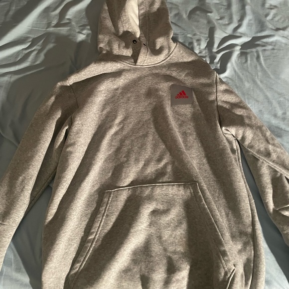 Adidas Striped Grey Pullover Hoodie - Picture 1 of 2